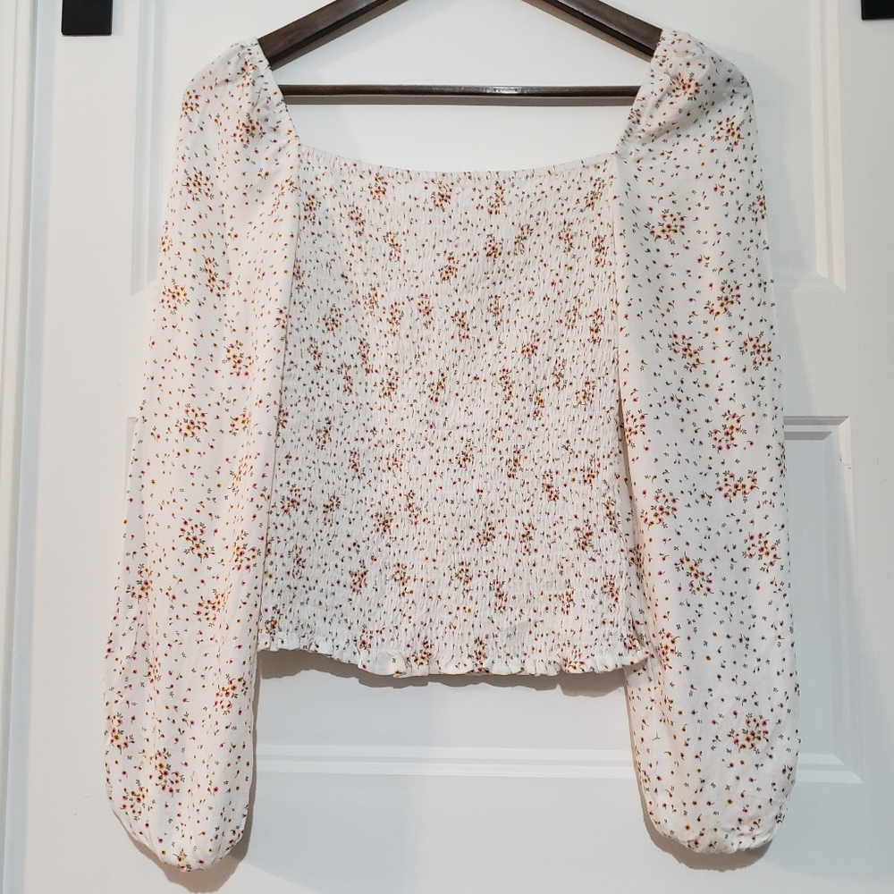Cupcakes Cashmere Savannah Smocked Puff Sleeve Top Womens XS Square Neck Stretch